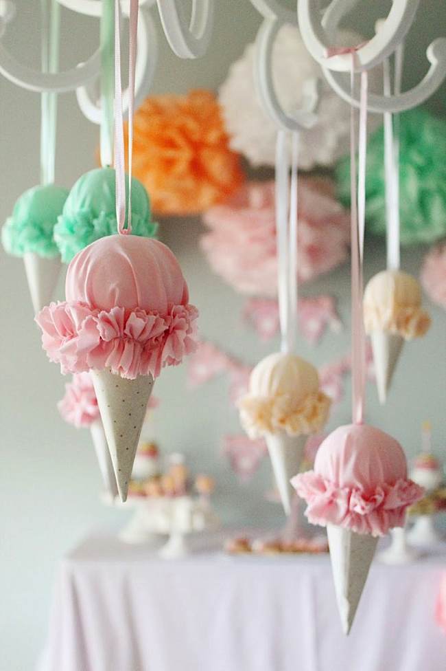 Ice Cream Cone Chandelier DIY Ice Cream Cones via Kara's Party Ideas - www.KarasPartyIdeas.com