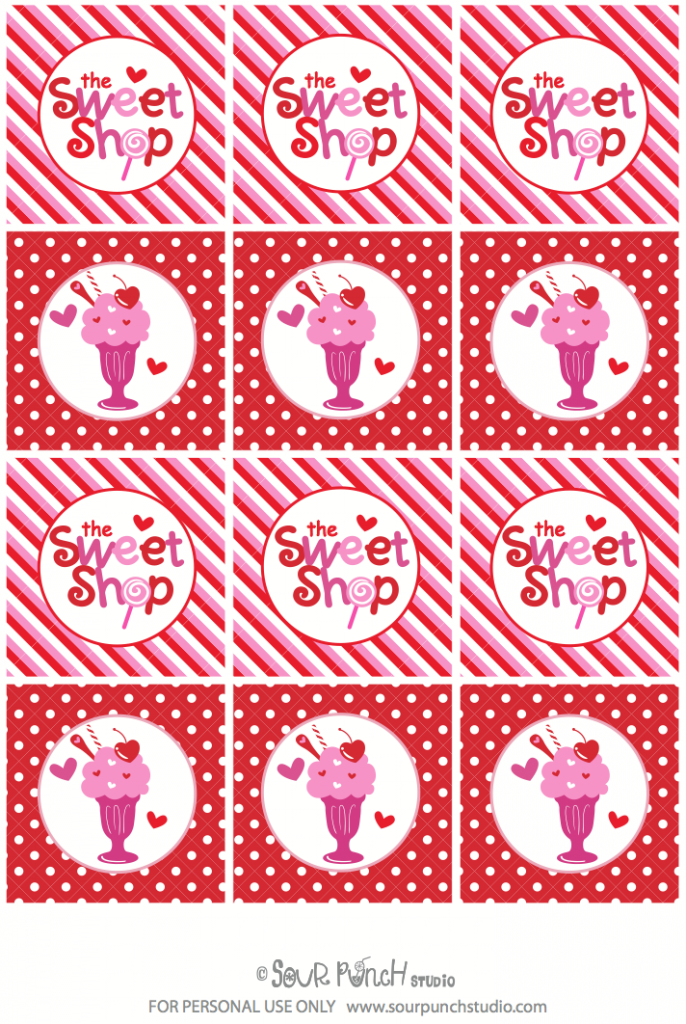 Sweet Shoppe Valentine's Free Cupcake Toppers via Kara's Party Ideas karaspartyideas.com